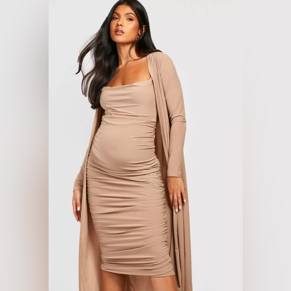 MATERNITY STRAPPY COWL NECK DRESS AND DUSTER - Picture 1 of 3
